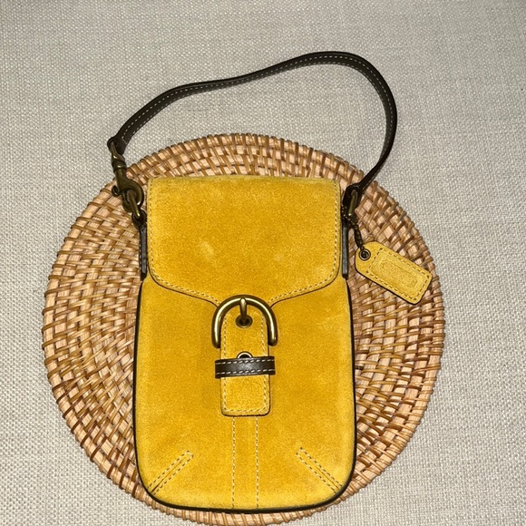 RARE Vintage Coach Yellow Gold Suede Wristlet